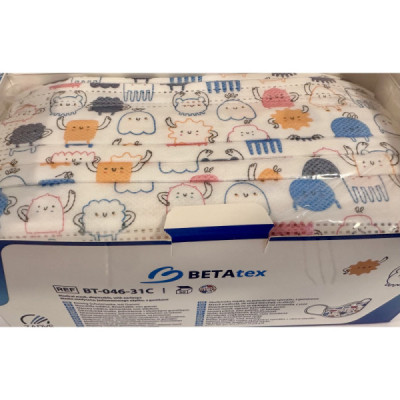 Măști 3 straturi cu desene multicolore Betatex cutie 50 bucăți